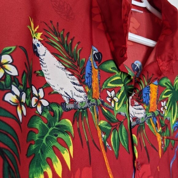 Rima Red Tropical Flowers Parrot Hawaiian Style Button Down Shirt Size XL @Z - Picture 7 of 10